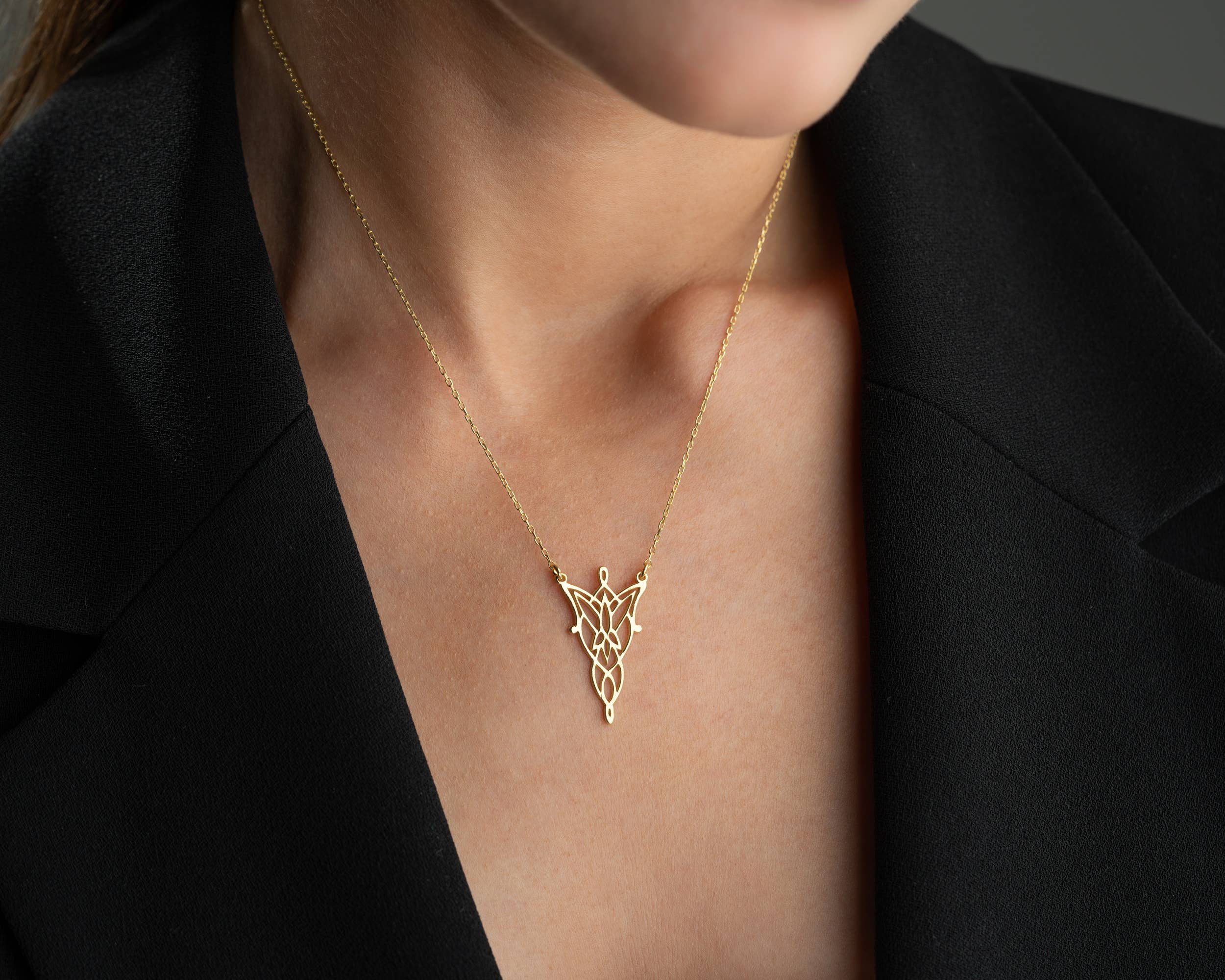 Tina Custom Jewelry - Wholesale Pendant/Charm Necklace - Elven Necklace Gold Fantasy Arwen Pendant Jewelry9