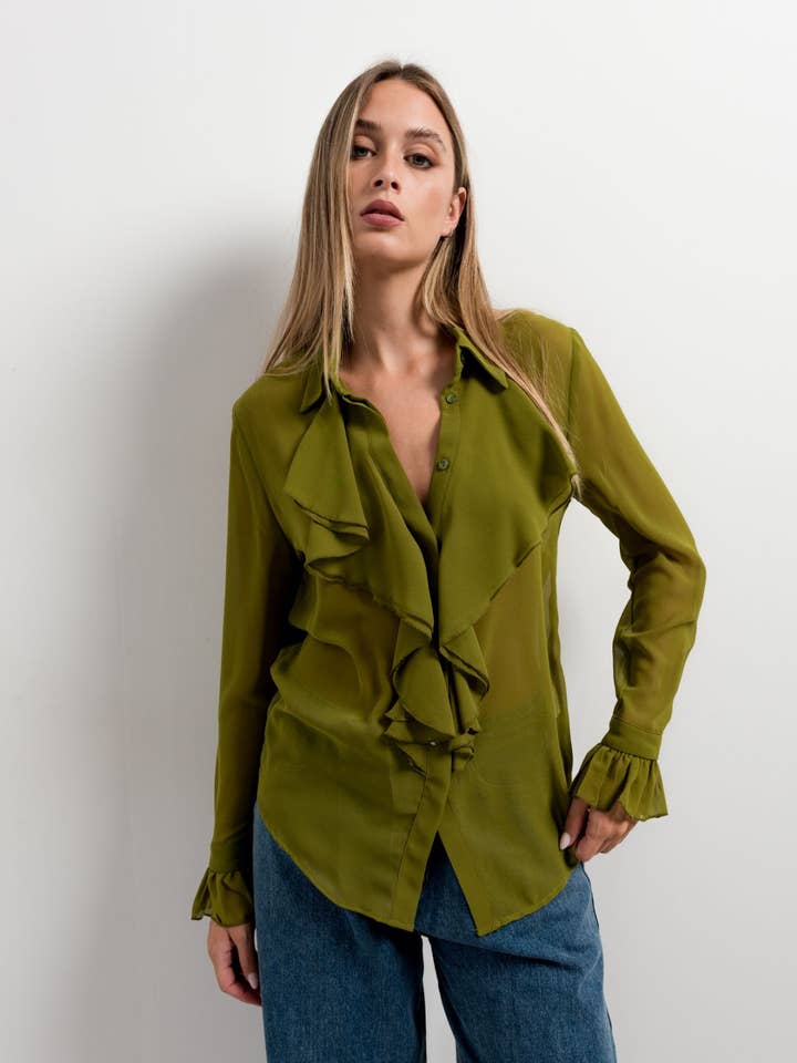 Ruffled Chiffon Shirt for wholesale by Dioxide