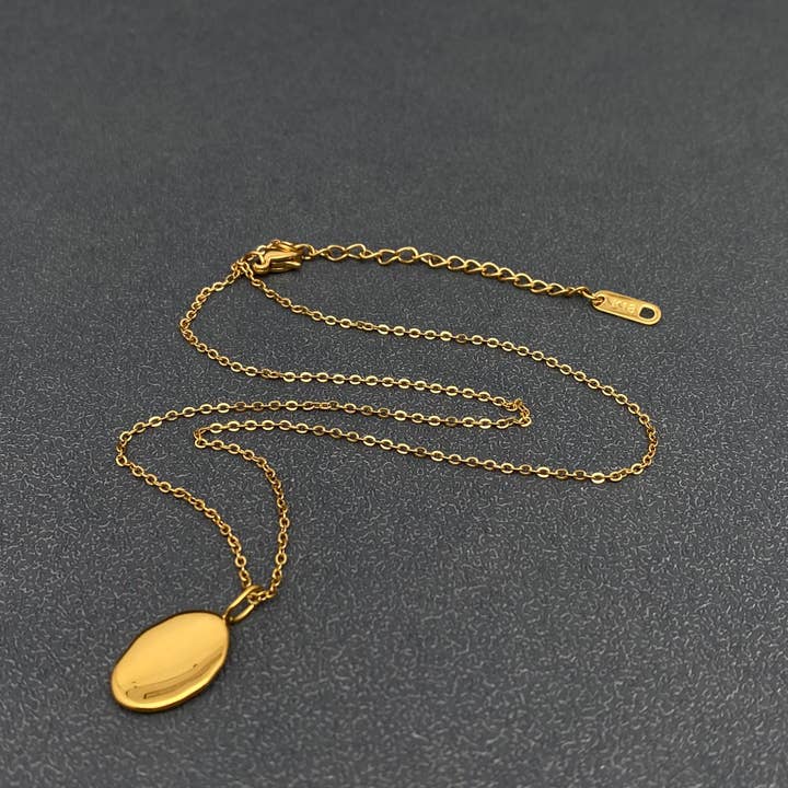 Mio Queena – Großhandel Kette mit Anhänger/Charm – Ovale Charm-Halskette aus 18 Karat vergoldetem Edelstahl — FGS1