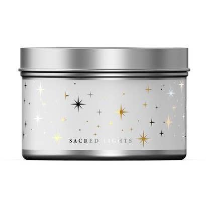 Sacred Lights - 8oz Tin Candle - Frankinencense & Myrrh for wholesale by rareESSENCE