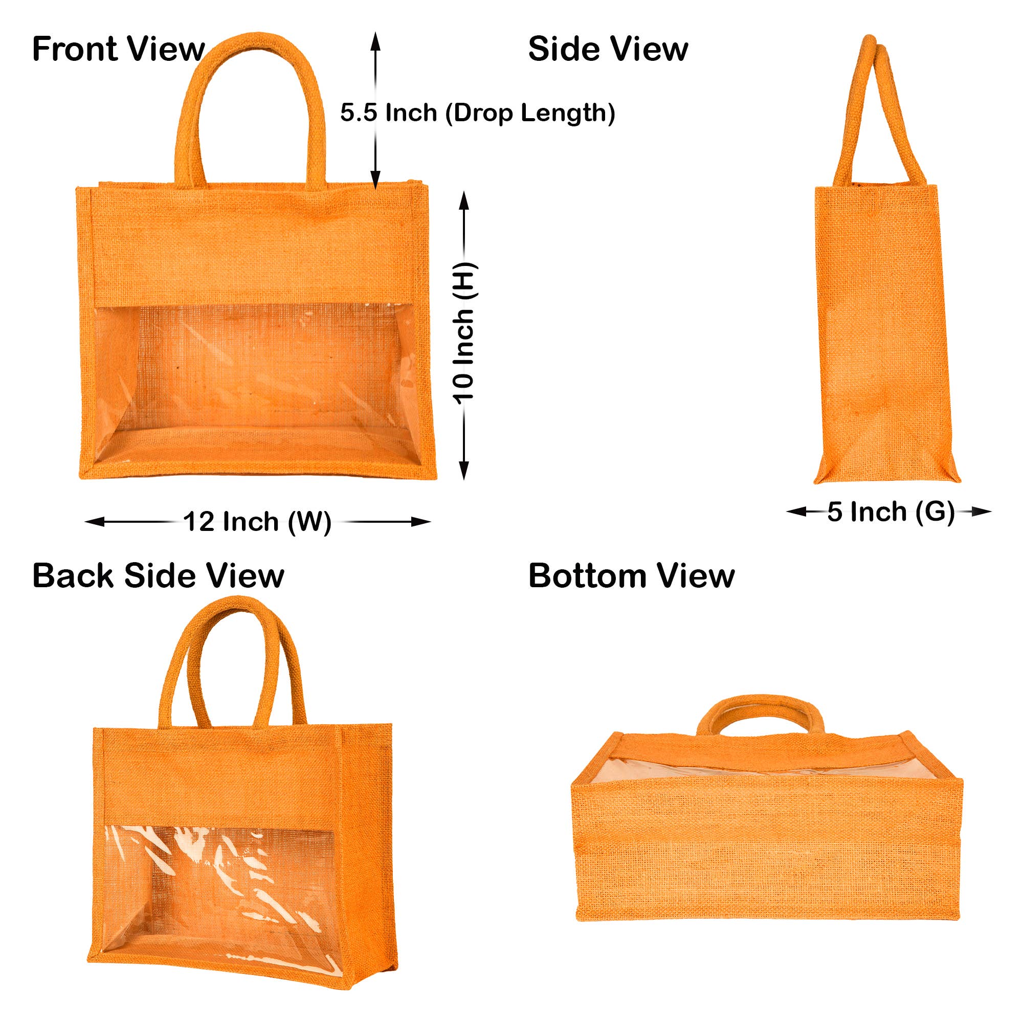 ecojutebags – wholesale Bärkasse - Unisex – Återanvändbara juteväskor – Set om 4 med PVC-fönsterpanel19