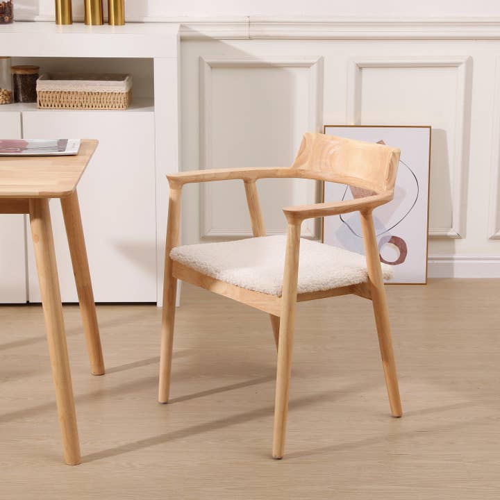 CORDOBA Set of 2 Wood and White Bouclé Dining Chairs for wholesale by Nordlys