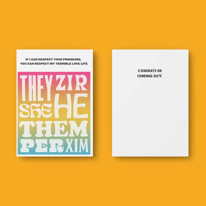 Respect Your Pronouns Congrats Card for wholesale by Neither Funny Nor Original