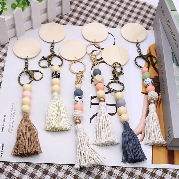 ACCITY - Wholesale Keychain - Women's - ROUND WOODEN BEADED TASSEL KEYCHAIN_CWMM1560