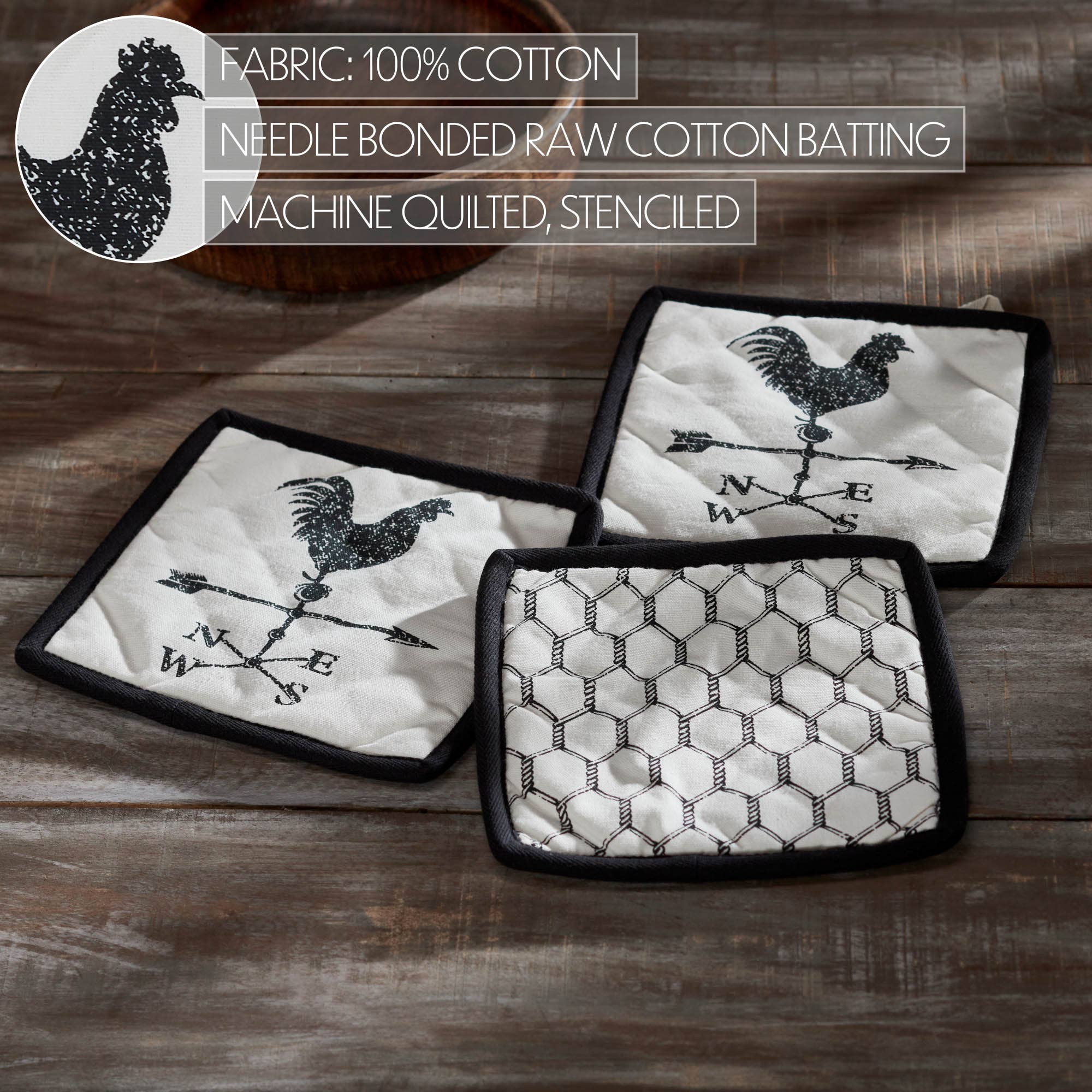 VHC Brands - Wholesale Oven Mitt/Pot Holder - Down Home Pot Holder Set of 3 8x84