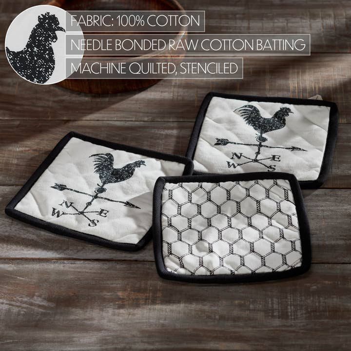 VHC Brands - Wholesale Oven Mitt/Pot Holder - Down Home Pot Holder Set of 3 8x84