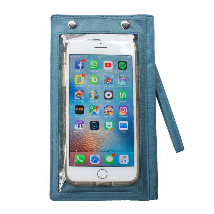 RFID Blocking Super MyPhone Bifold Wristlet Wallet - Teal for wholesale by Big Skinny Wallets