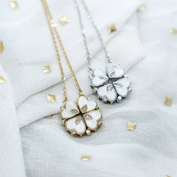 Four Heart Magnet Foldable Crystal Flower Drop Leaf Love Pendant Necklace for wholesale by The Colourful Aura