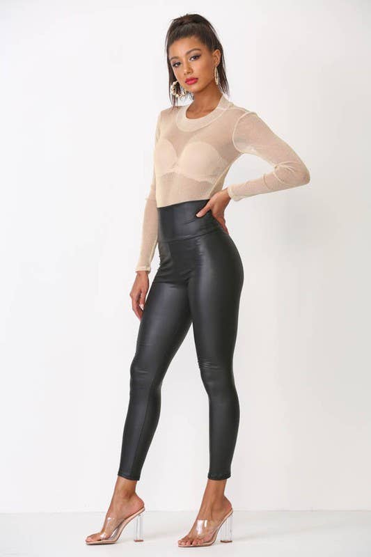 Black Pearl Clothing – wholesale Modeleggings – Dam – Legging i konstläder med hög midja1