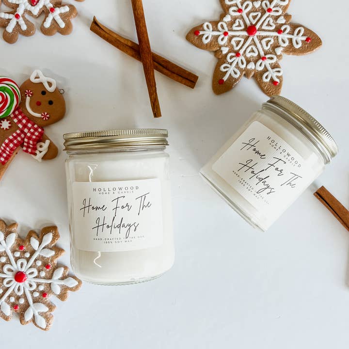 Hollowood Home and Candle - Wholesale Jar/Filled Candle - HOME FOR THE HOLIDAY |HOLIDAY CANDLE | 100% SOY WAX | 8 OZ