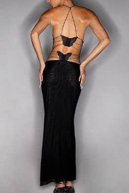 HIDDENBRAND - Wholesale Dress - Women's - Boho unique print sheer Mesh Butterfly Back Maxi Dress27