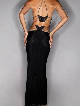 HIDDENBRAND - Wholesale Dress - Women's - Boho unique print sheer Mesh Butterfly Back Maxi Dress27