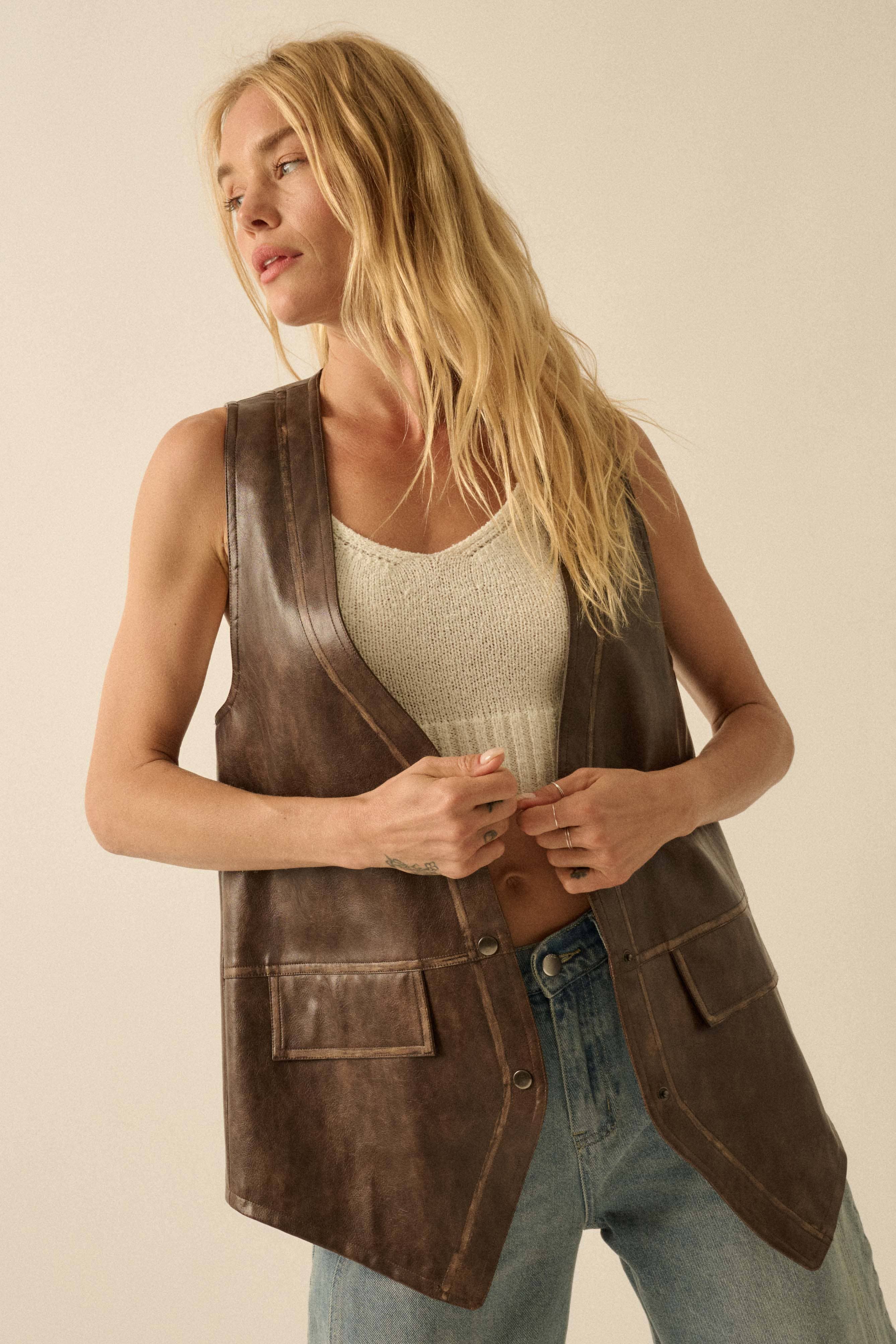 Promesa USA - Wholesale Outerwear Vest - Women's - Faux Leather Snap-Front Vest3