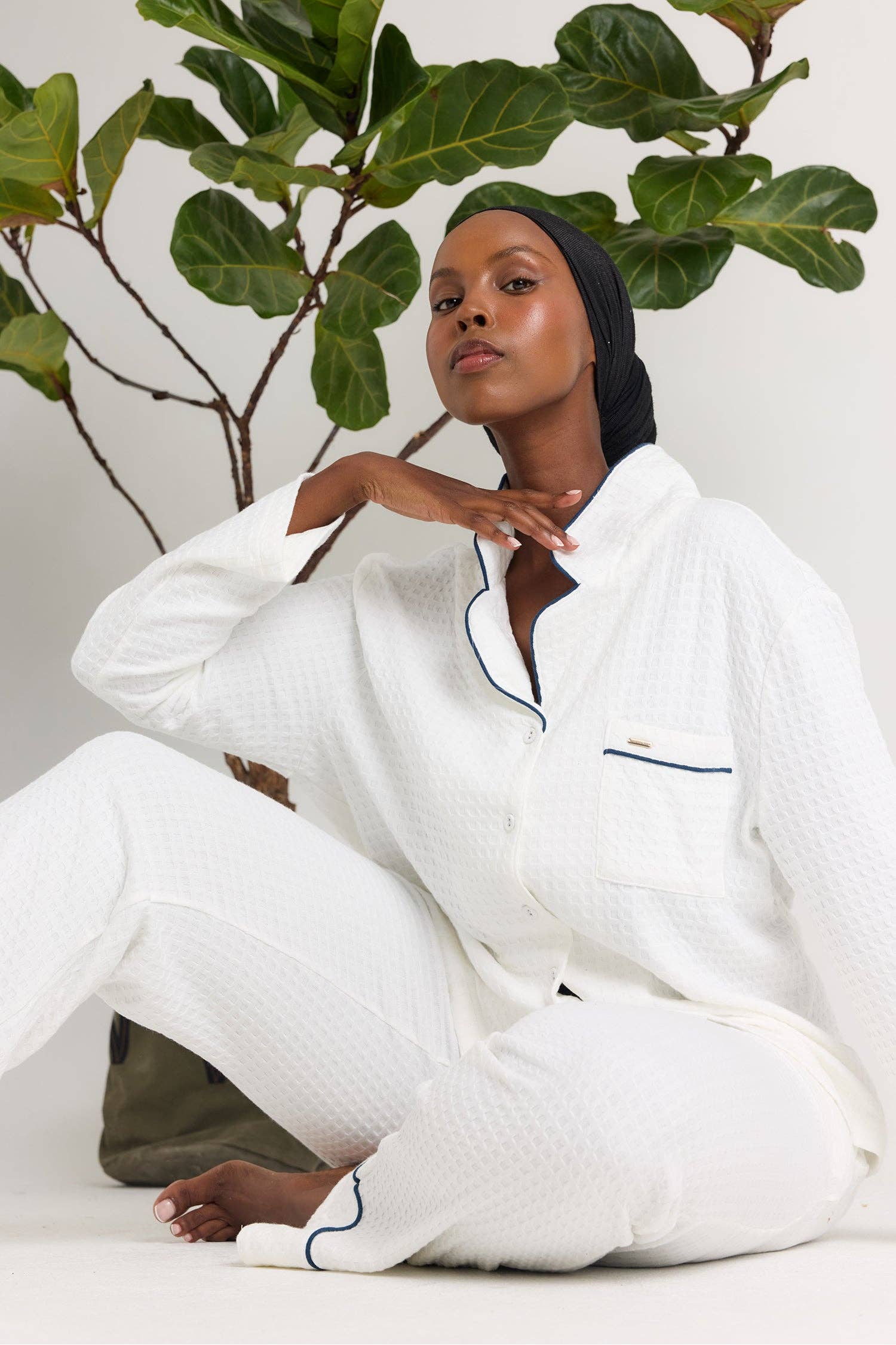 Luxury Suite Waffle PJ Set in White for wholesale on Faire1