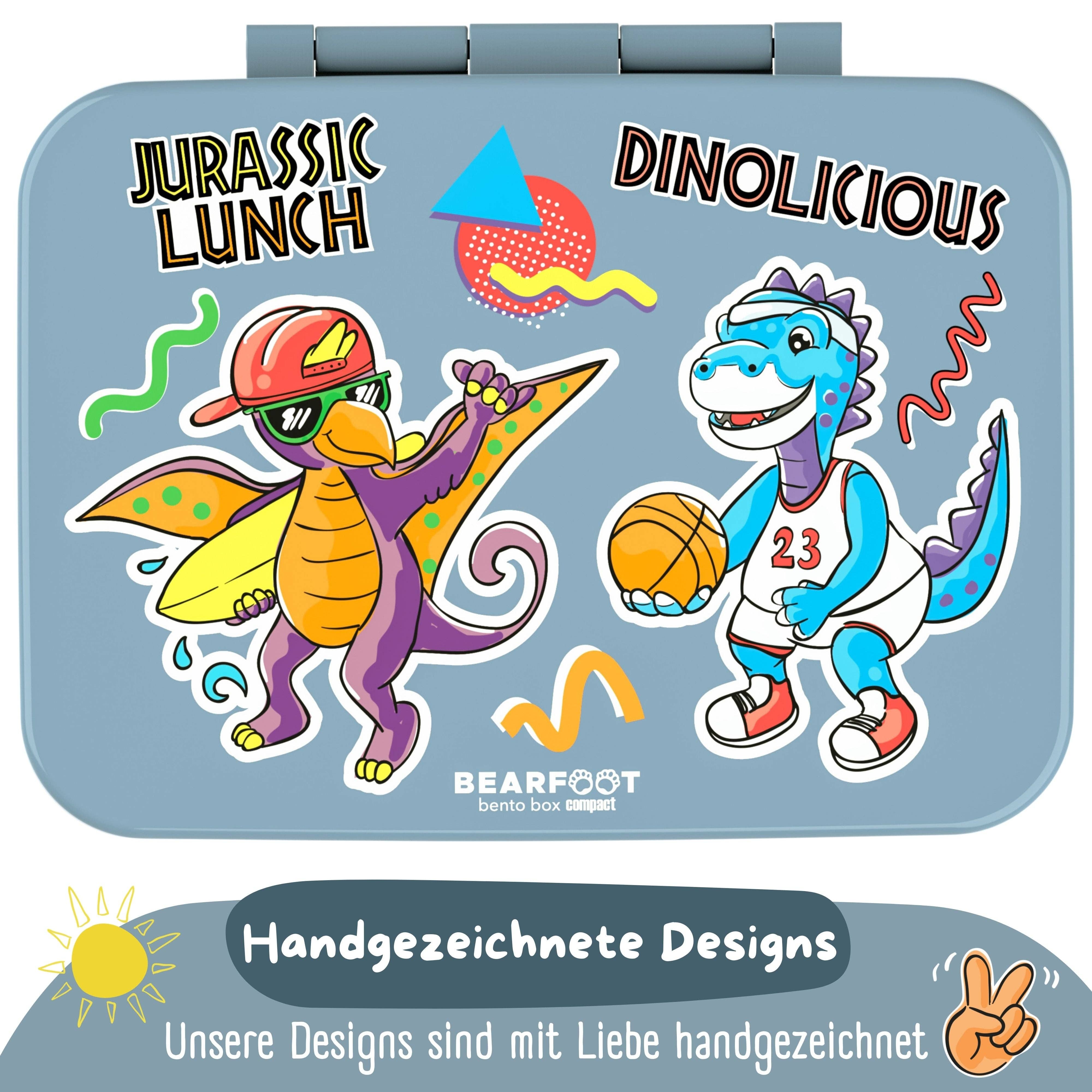 BEARFOOT – Engroshandel Madpose/-kasse – Børn – Madkasse med rum, let og lækagesikker - blå dinosaurer7