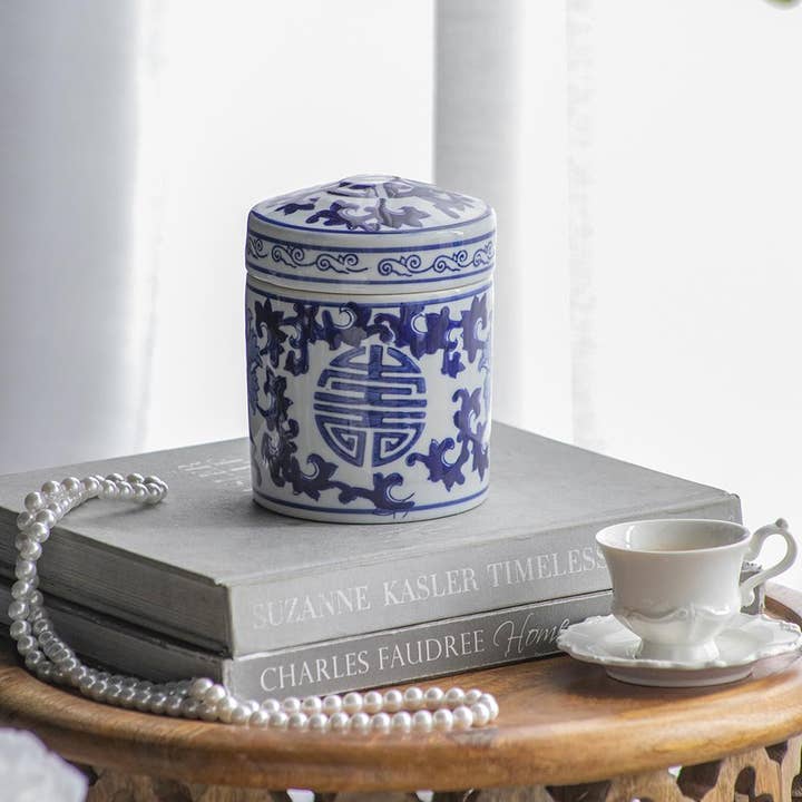A&B Home Group Inc. - Wholesale Decorative Jar - D5x5.5" Aline Decorative Tea Caddy - Blue/White0