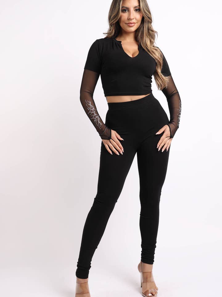 Top y leggings de malla en contraste para venta al por mayor de Ambi Design