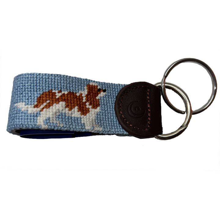 Charleston Belt – wholesale Keychain – Unisex – Key Fob - King Charles Cavalier Blue Hand-stitched Needlepoint