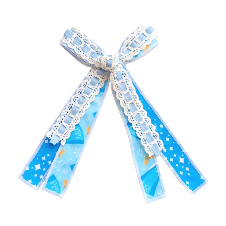 Ice Storm Princess Lace Ribbon Hair Tied Bow w/ Clip for wholesale by Pretty in Pink Bows