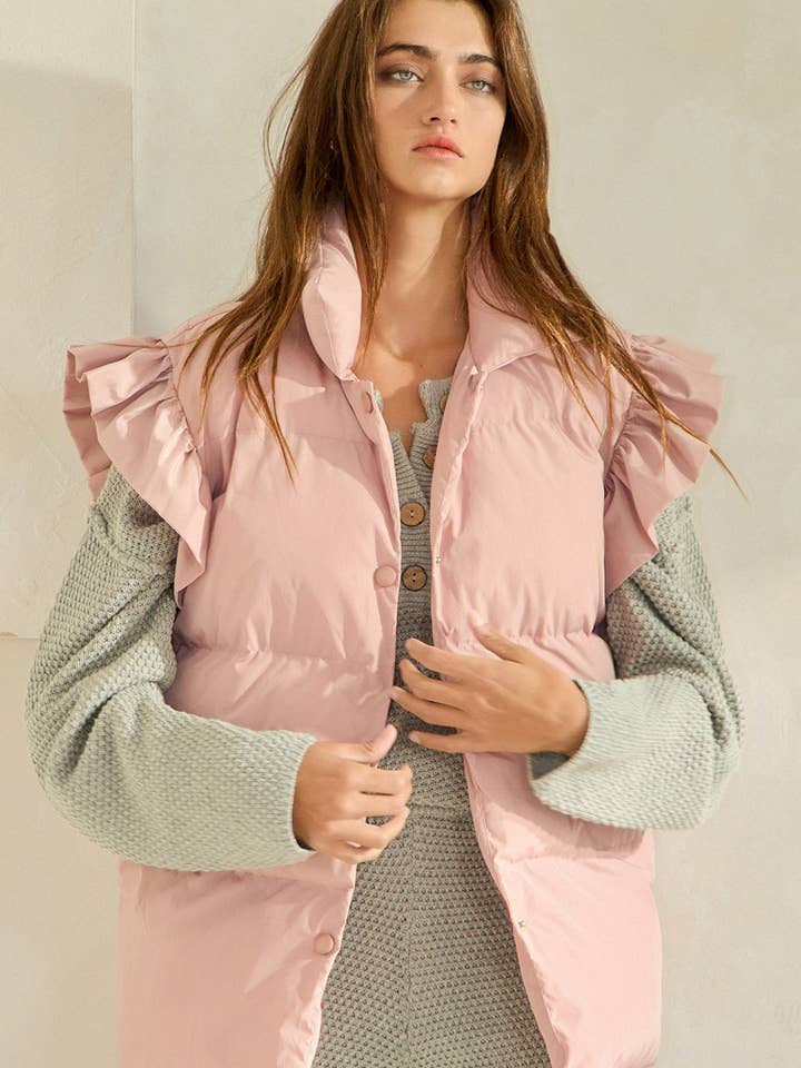 BUCKETLIST - Wholesale Outerwear Vest - Women's - IT1813 Ruffle Sleeve Down Vest5