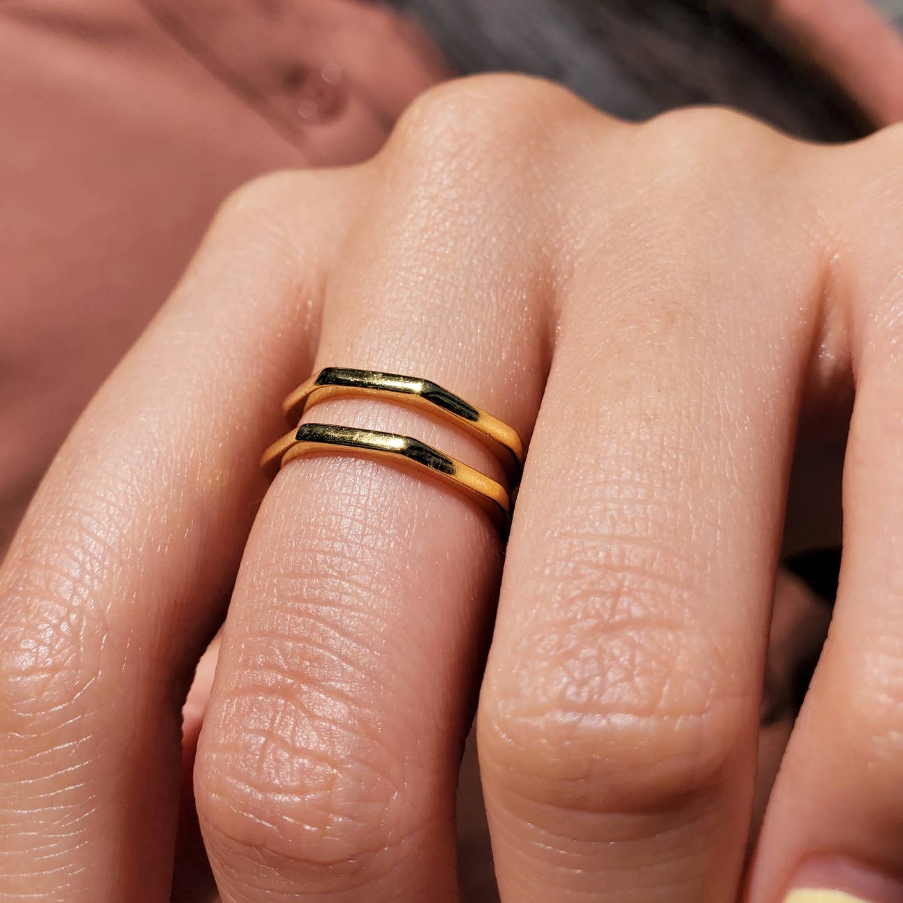 HolyBang Jewels - Wholesale Band/Stacked Ring - OCTAGON DOUBLE BAND RING - R-F110541