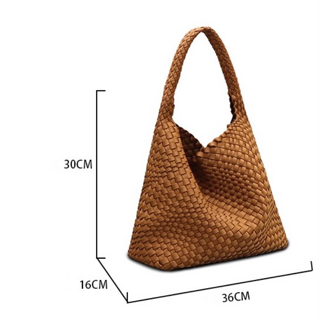 Sook Stainable – Großhandel Schultertasche – Damen – Mittelgroße Umhängetasche aus handgewebtem Neopren-Stoff und veganem Leder13