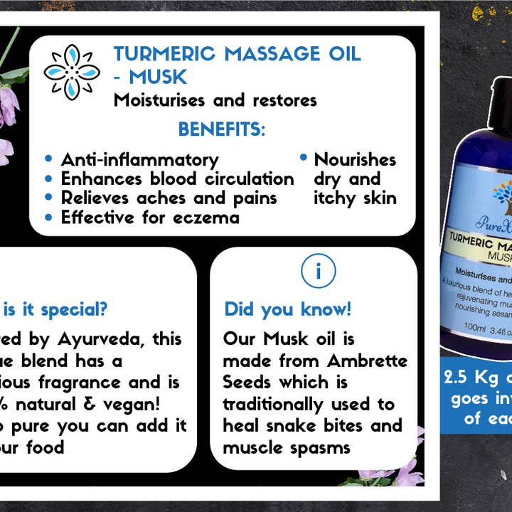 PureXtracts - Vendita all'ingrosso Olio/gel per massaggi - Olio da massaggio alla curcuma - Musk