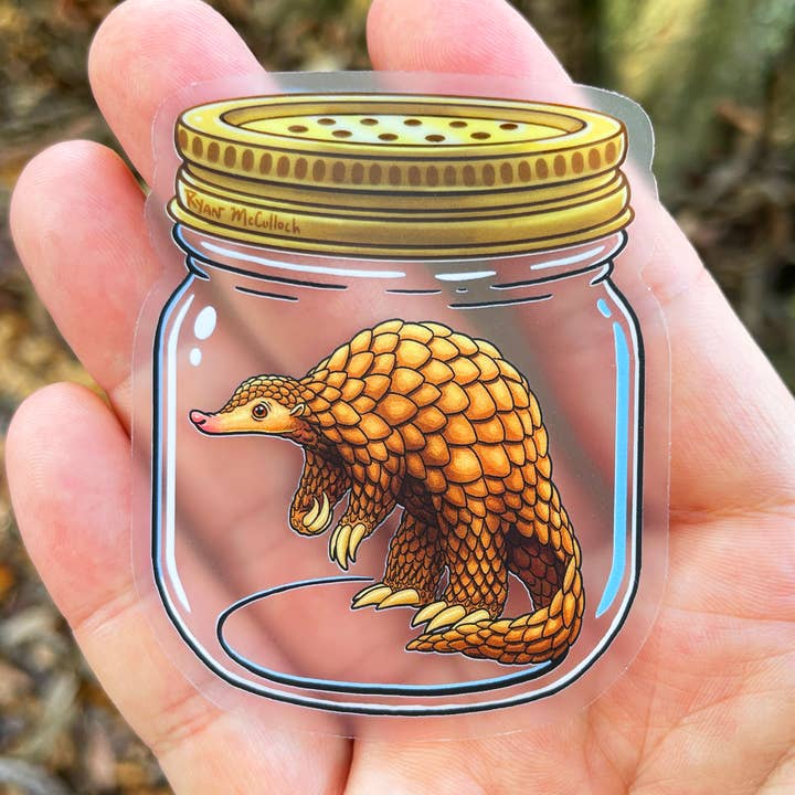 CLEAR STICKER: "Exotic Pet Pangolin" In Jar for wholesale by Ryan McCulloch Art