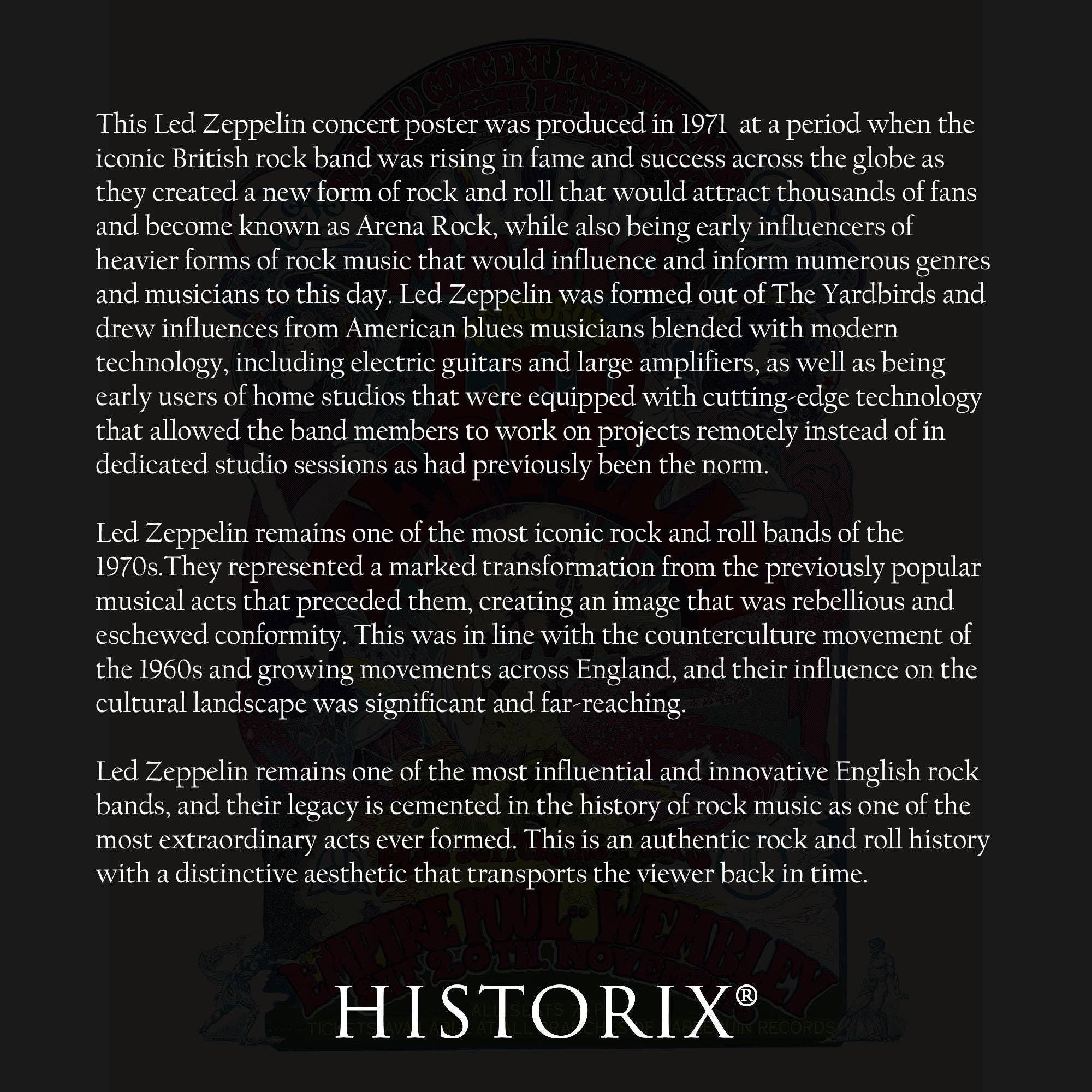 Historic Prints - Wholesale Poster - 1971 Led Zeppelin Poster Matte - Vintage Poster of Led Zeppelin United Kingdom Concert Tour - Led Zeppelin Wall Art Poster1