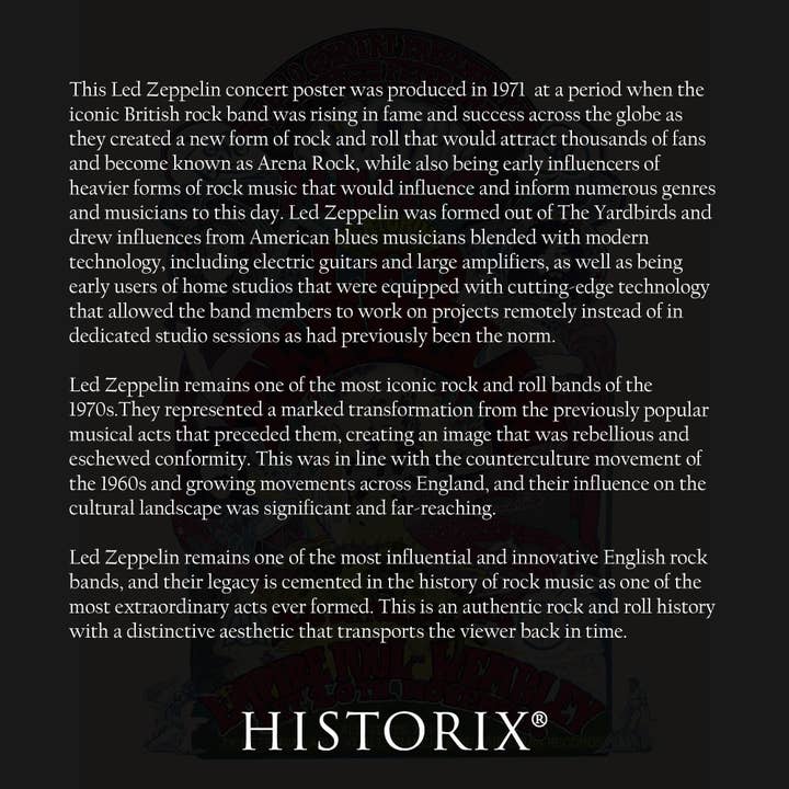 Historic Prints - Wholesale Poster - 1971 Led Zeppelin Poster Matte - Vintage Poster of Led Zeppelin United Kingdom Concert Tour - Led Zeppelin Wall Art Poster1