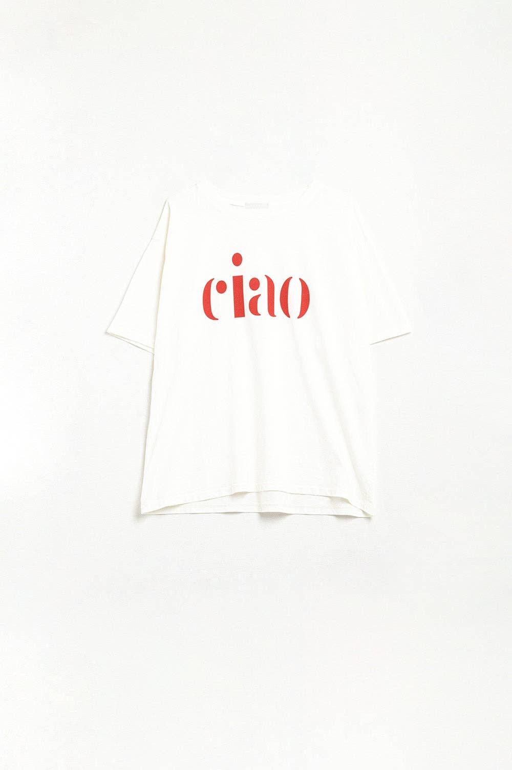 WHITE Cotton t-shirt made in Italy with Ciao logo in red for wholesale on Faire2