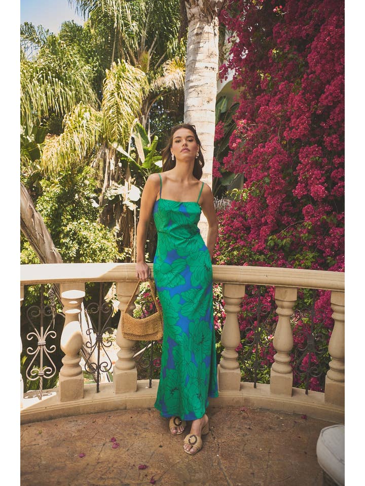 BLU-VERDE Abito Maxi Tirza a Fiori Morgany in vendita all'ingrosso su Faire4