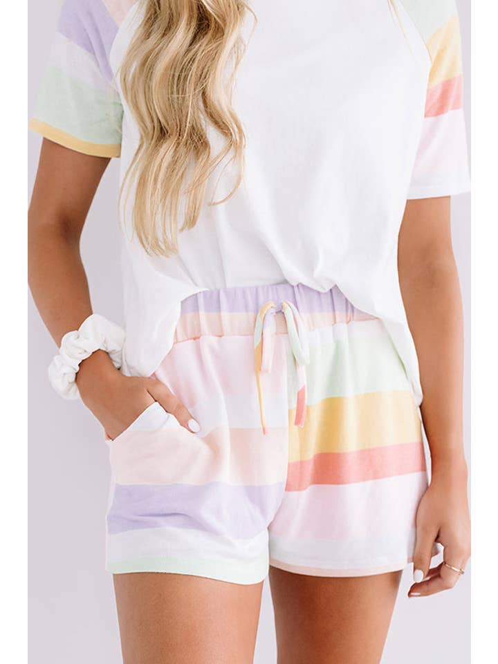 White Stripe T-Shirt and Shorts Set for wholesale on Faire