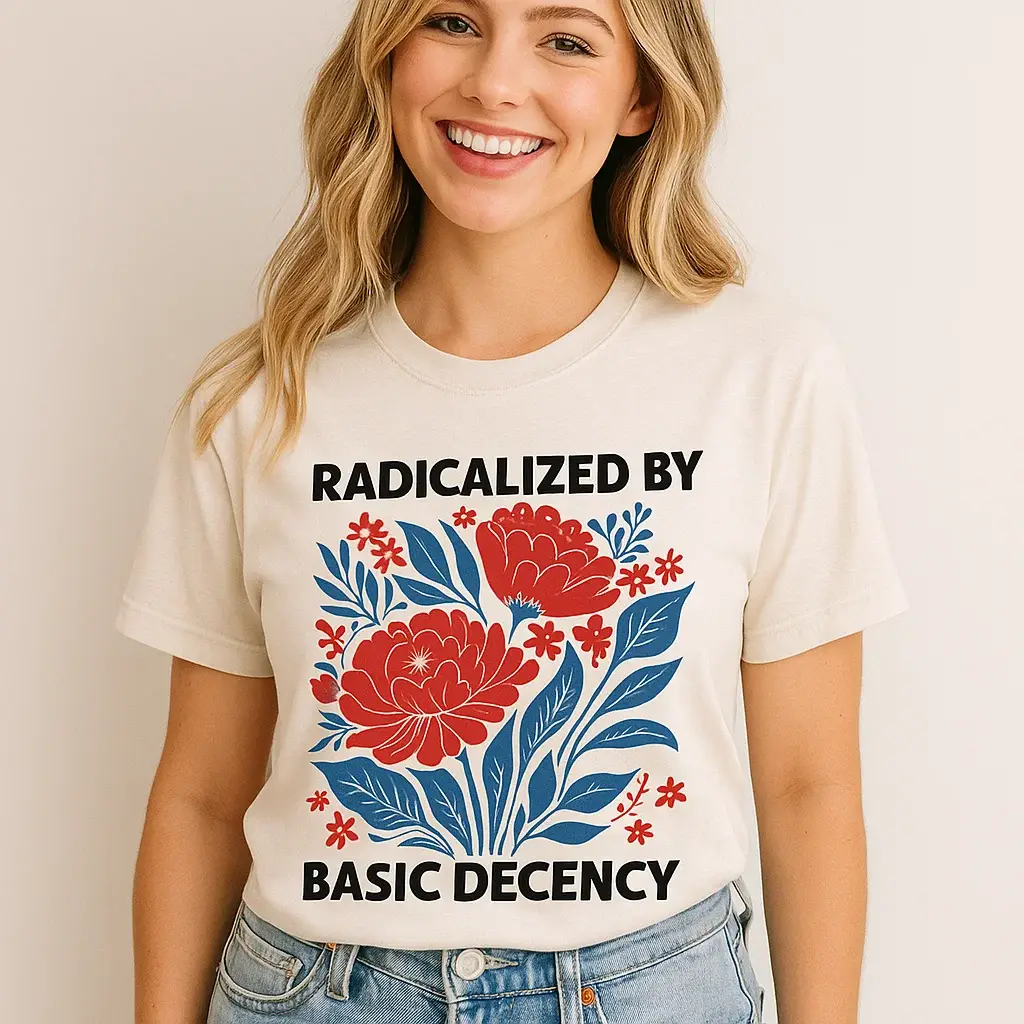 Soleinspire - Wholesale Screen Printed T-Shirt - Unisex - RADICALIZED BY BASIC DECENCY, floral graphic t-shirt0