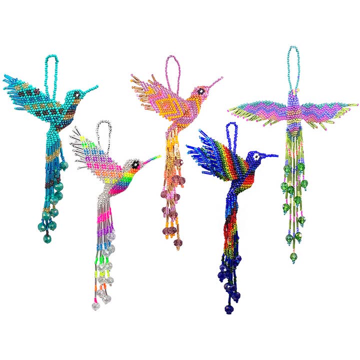 Pichincha - Wholesale Ornament - Beaded Hummingbird Figurine Seed Bead Fringe Dangle Ornament