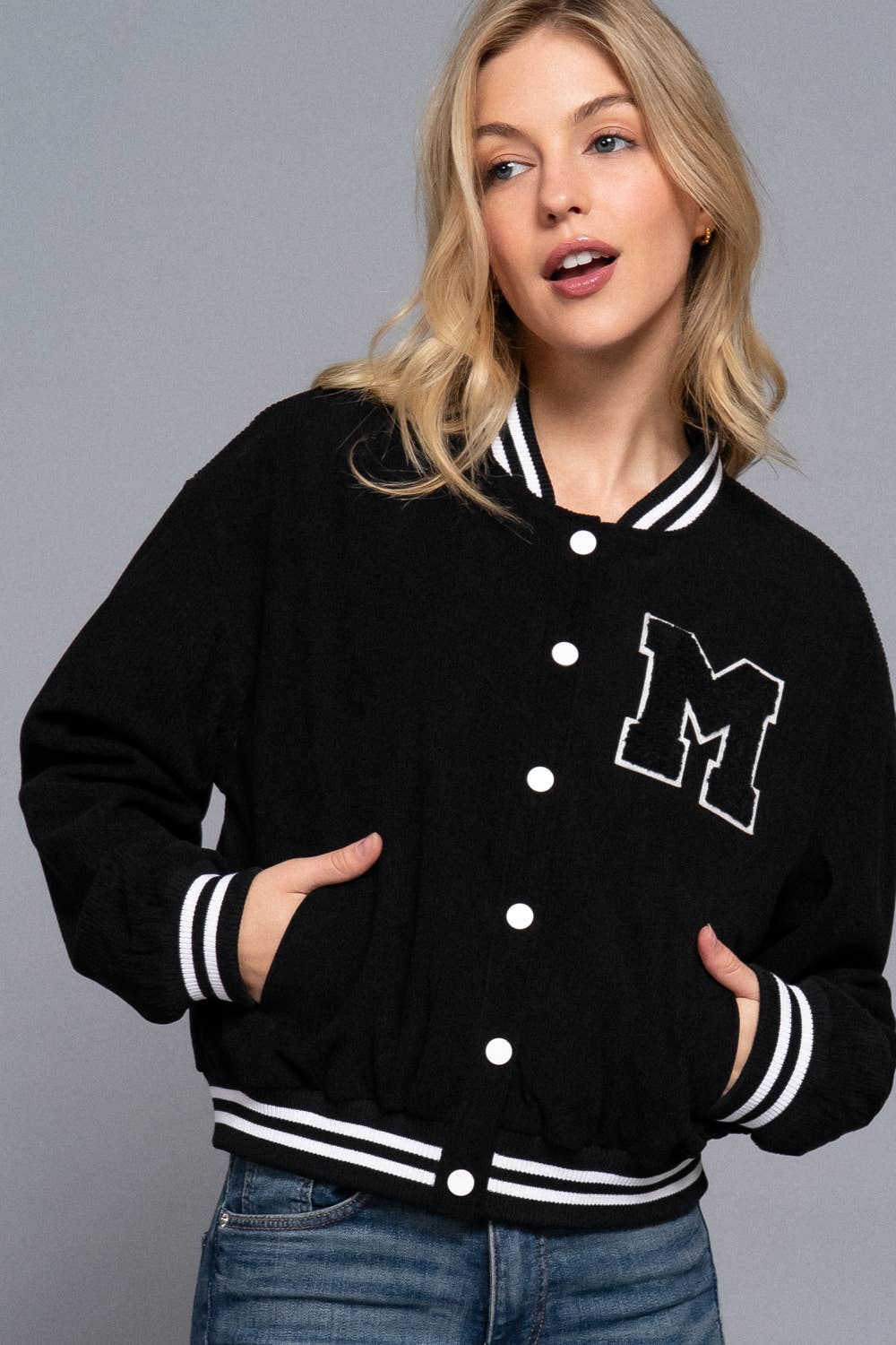 Active Basic | Active USA – wholesale College/Baseball Jacket - Women’s – Long Sleeve Corduroy Varsity Jacket21