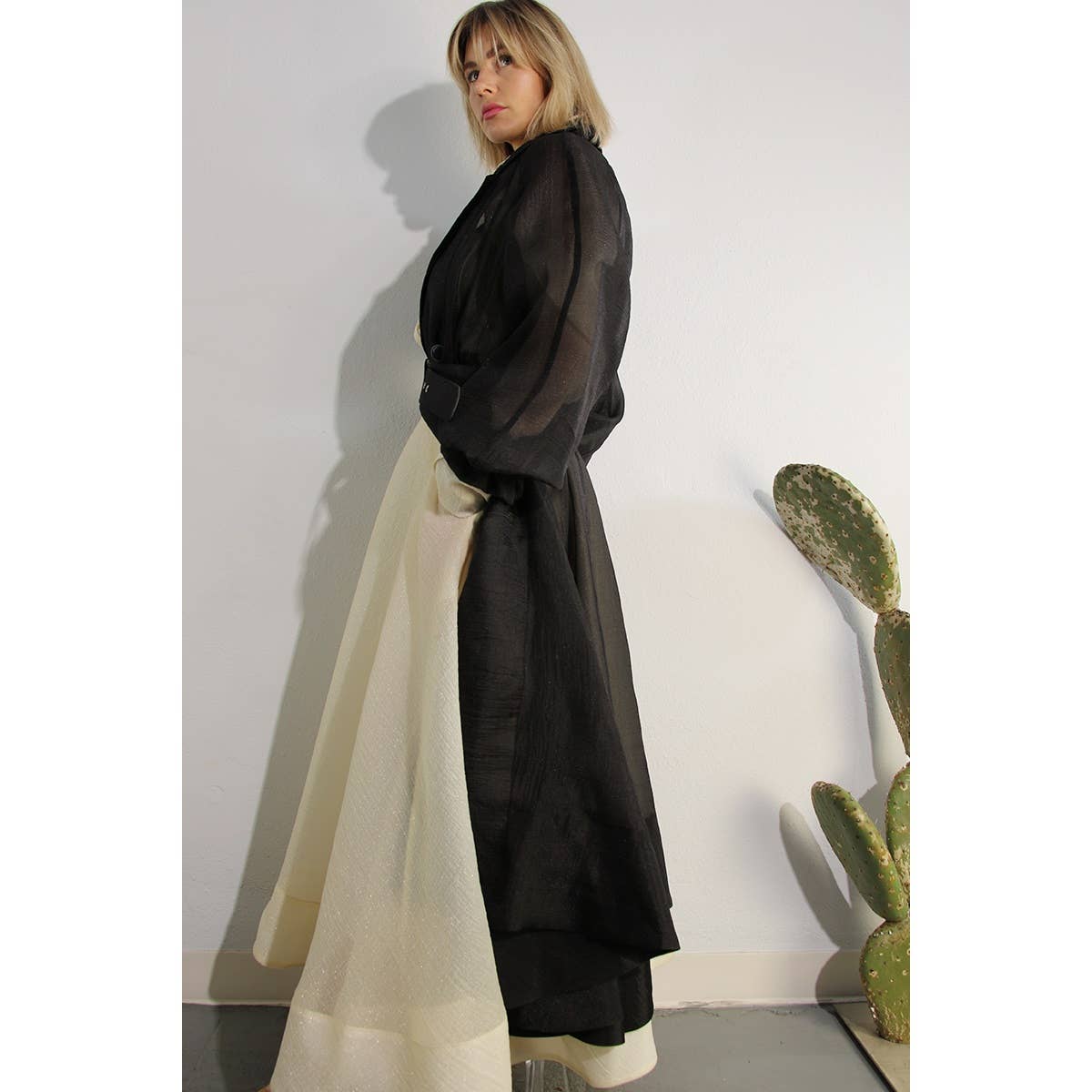 BLACK METALLIC ORGANZA TRENCH COAT for wholesale on Faire20