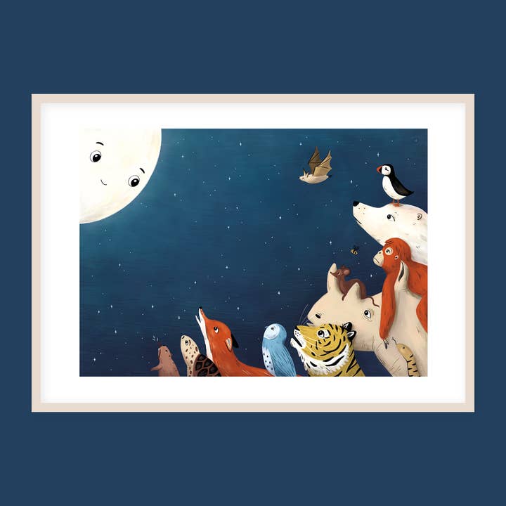 Stampa artistica con animali e luna per la vendita all'ingrosso da parte di Sarah von Rickenbach
