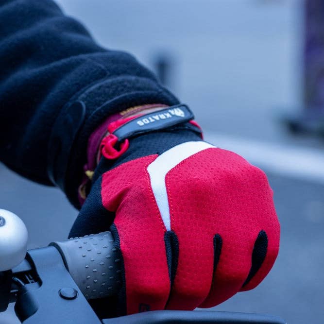 Kratos - Wholesale Gloves - Unisex - Mountain Biking Gloves | Full Finger Padded Cycling Gloves - RED14