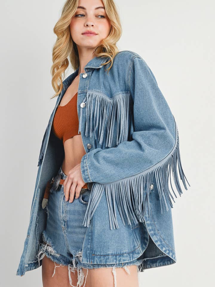 Bluivy - Vendita all'ingrosso Giacca - Donna - Giacca in denim western con frange e bottoni - confezione aperta34