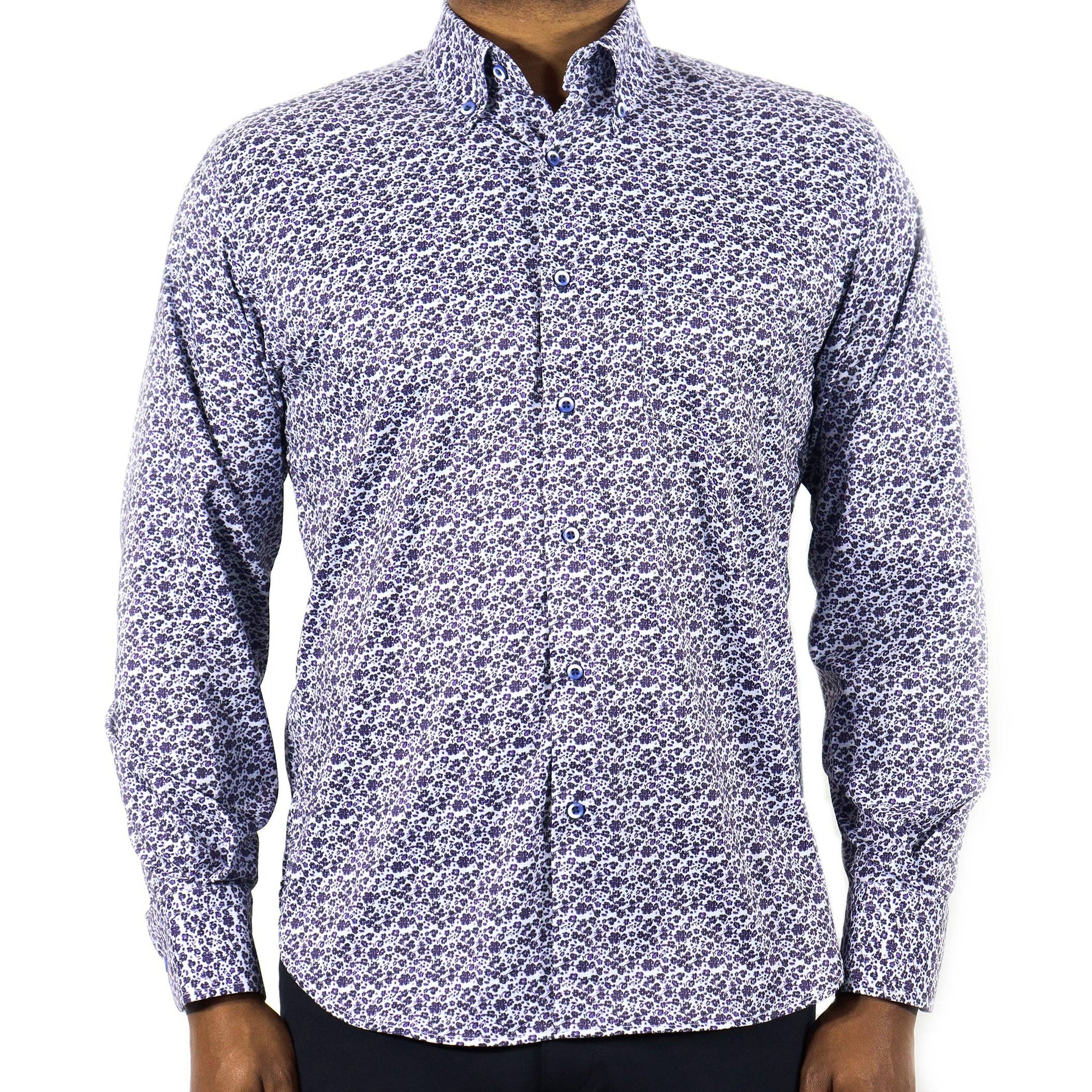 American Heritage – wholesale Skjortor – Herr – Vit med lila & svarta blommor (Big & Tall)3