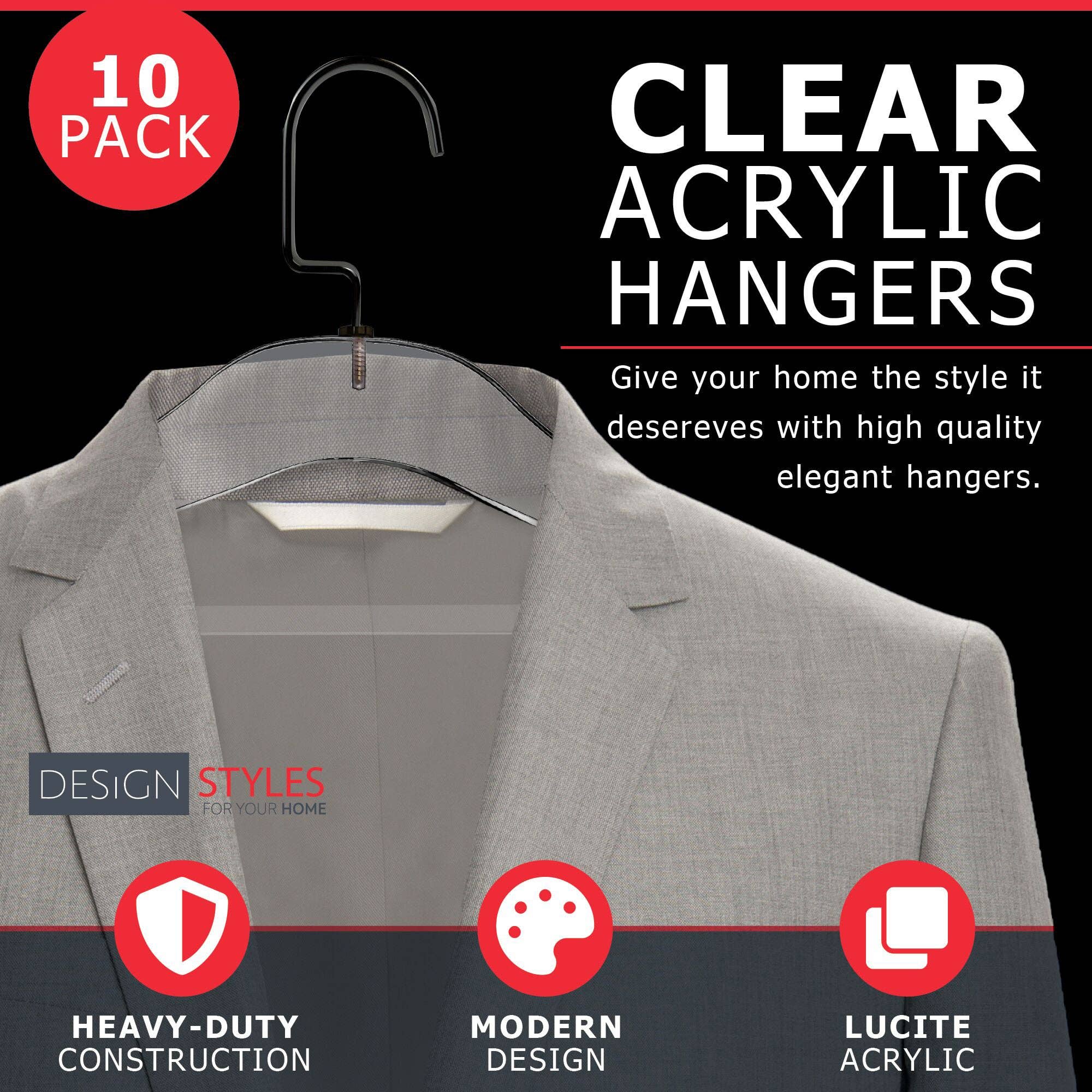 DesignStyles Home - Wholesale Clothes Hangers - Simply Brilliant Black Hook Acrylic Hangers with Bar - 10 Pack5