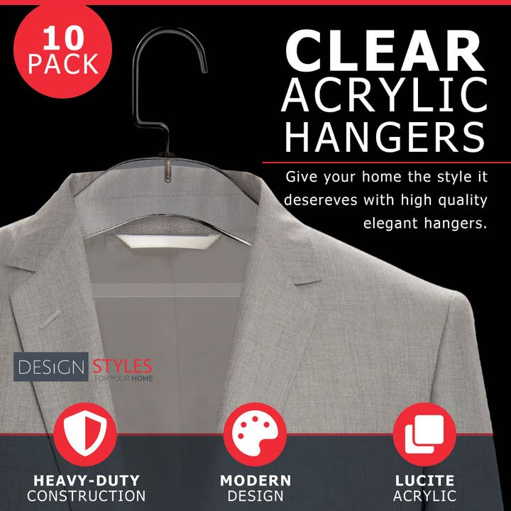 DesignStyles Home - Wholesale Clothes Hangers - Simply Brilliant Black Hook Acrylic Hangers with Bar - 10 Pack5