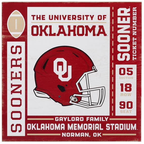 University of Oklahoma Ticket Wood Wall Decor for wholesale by Open Road Brands, LLC