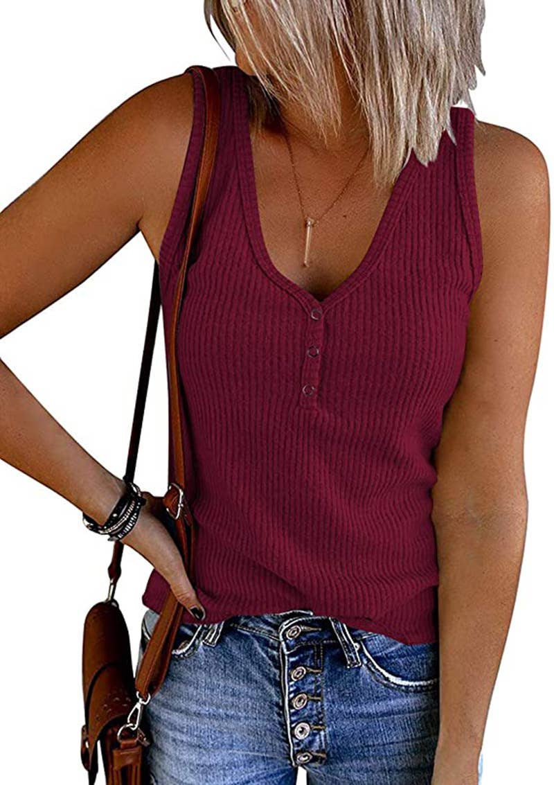 Lily Clothing - Wholesale Tank Top - Women's - SOLID COLOR V-NECK BREASTED SLIM-FIT KNIT VEST12