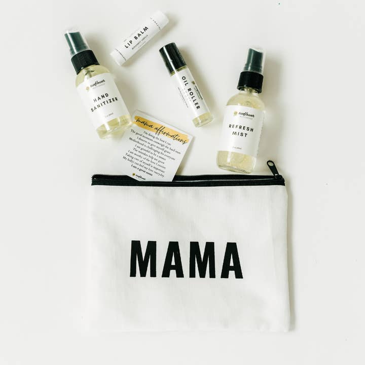 Sunflower Motherhood - Wholesale New Mom Gift Box/Set - Mama Pouch Bundle | Self Care Mom Gift for Diaper Bag