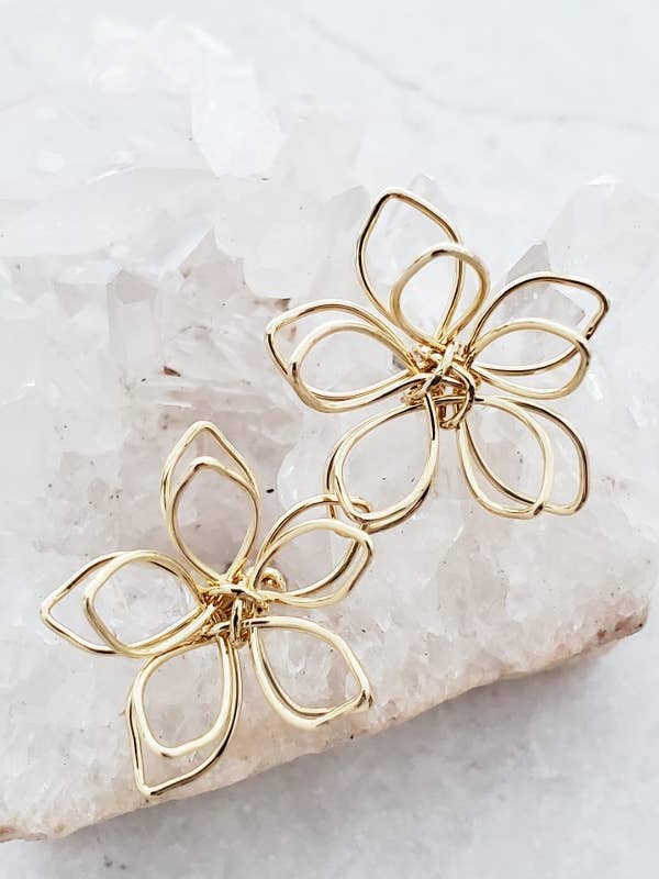 Gold Wire-Wrapped Lotus Studs Earrings for wholesale by Sosie Designs