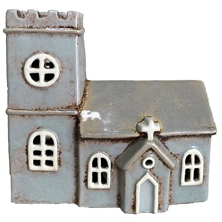 Village Pottery Norman Church Tealight for wholesale by Joe Davies