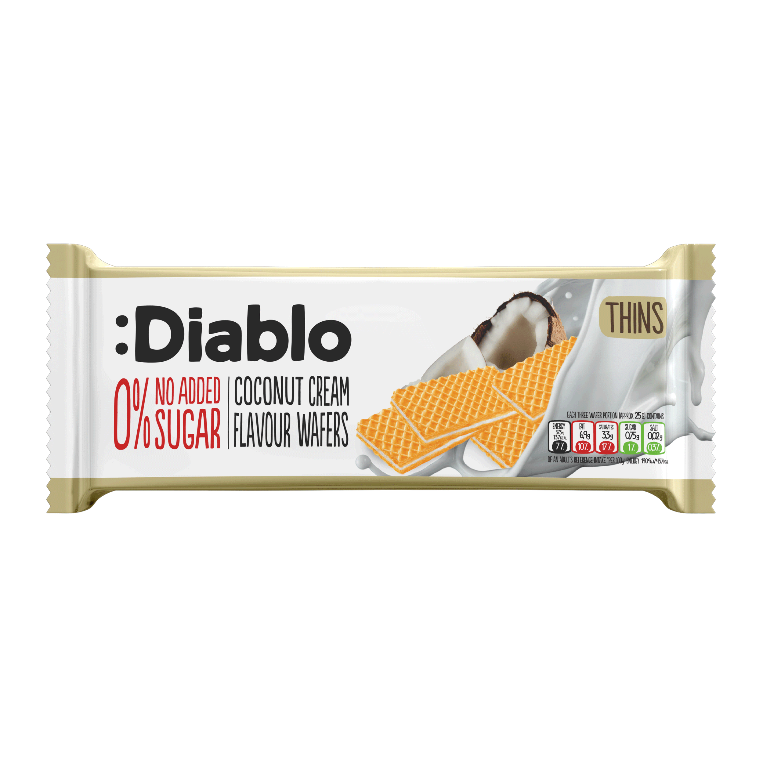 Diablo Sugar Free - Vendita all'ingrosso Biscotti - :Diablo Wafer al Cocco Senza Zuccheri Aggiunti 150g0