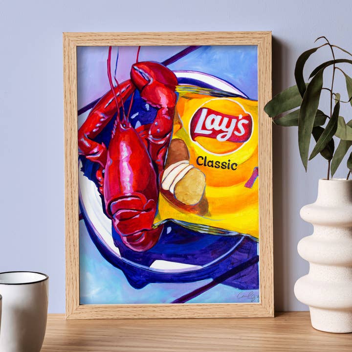 Lobster and Lays New England Art Print for wholesale by Laurel Greenfield Art